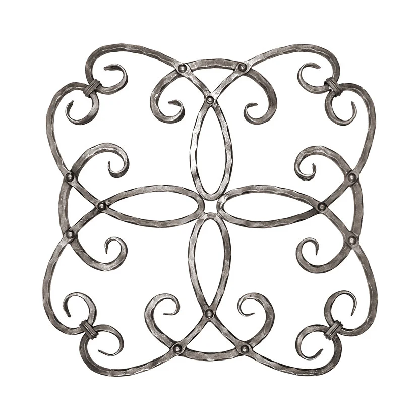 Forged Steel Panel, Hand Riveted Scrollwork. 21-5/8" W, 21-5/8" H, 14. ...